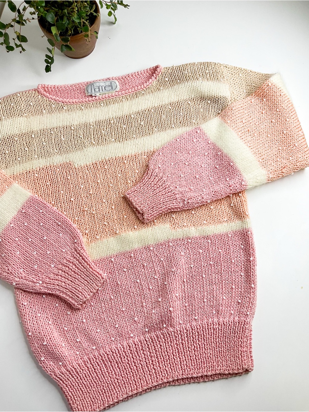 VINTAGE Nannell Handmade Pink & Cream Striped Women’s Sweater